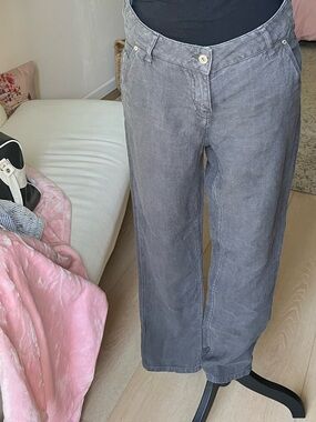 Poetry Linen Pants Women Sz 6 Grey Mid Rise Straight Leg Zip Up Pockets
